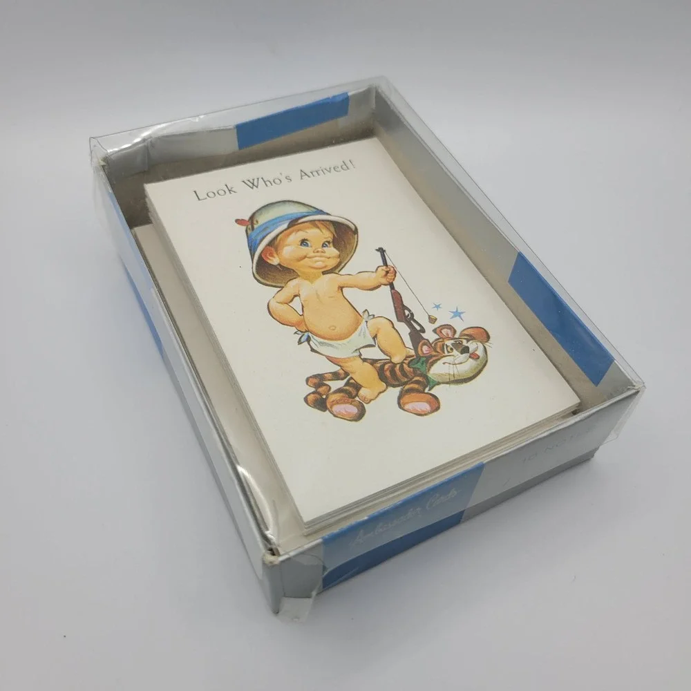 Vintage Ambassador Cards Baby Announcement Card Set‎ of 7 Safari Baby Boy Boxed